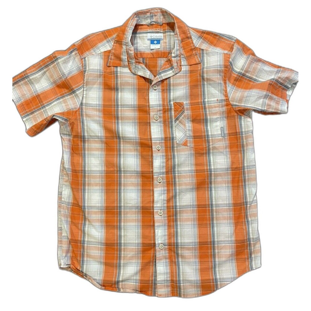 Columbia Omni-Wick Men's Orange Plaid Short Sleeve Button Up Shirt Size M